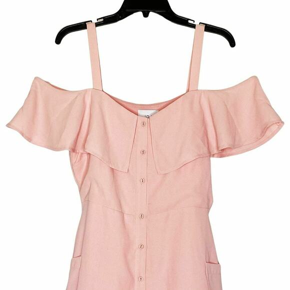 J.O.A. Women's Pink Cold Shoulder Button Up Fit & Flare Dress Size Large - Picture 3 of 8
